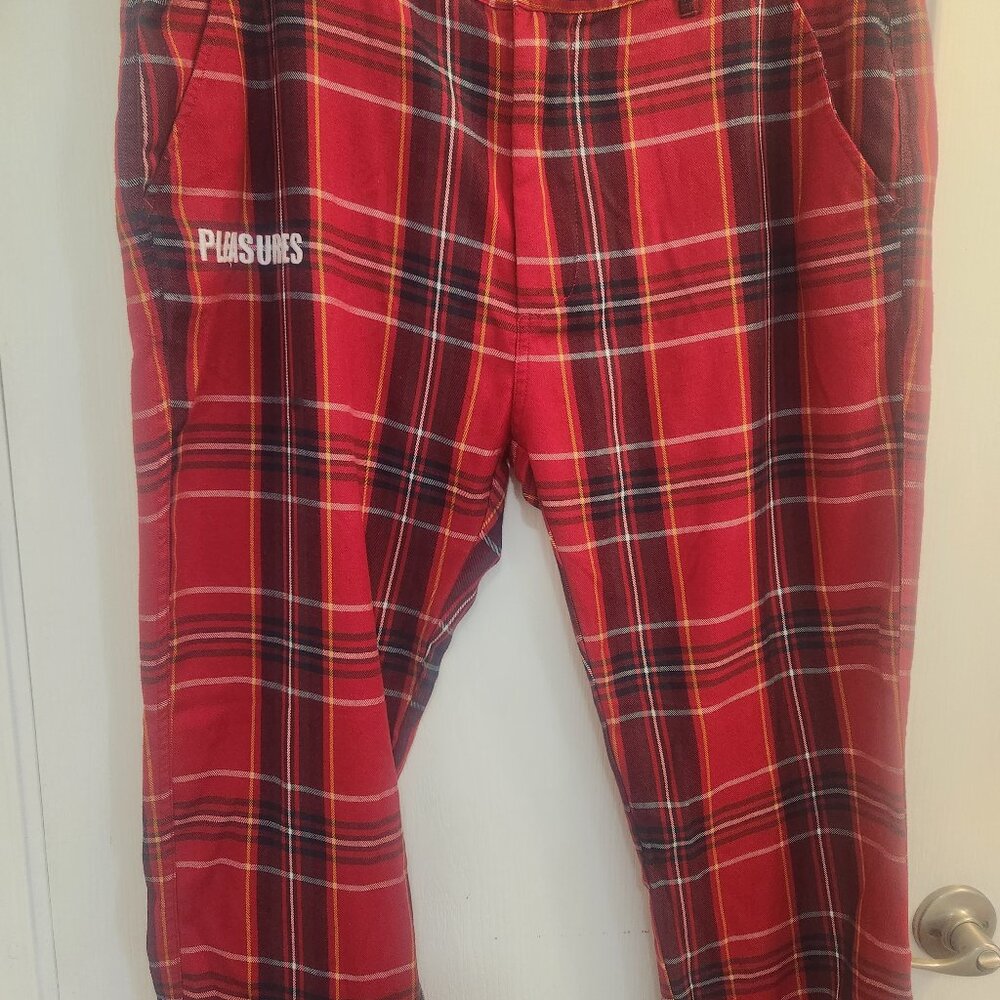 Pleasures Red Plaid Mens Slacks